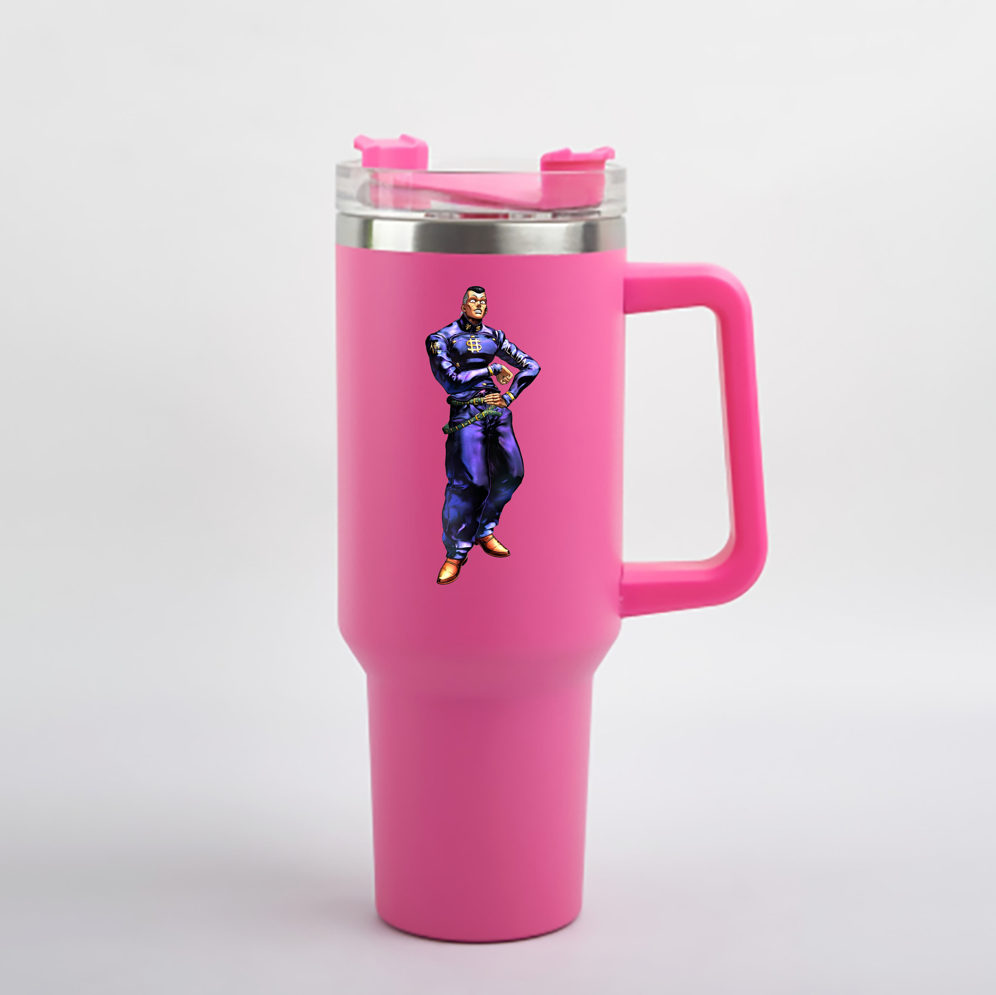 （画像用） ジョジョの奇妙な冒険 虹村億泰 にじむら おくやす JoJo's Bizarre Adventure Nijimura Okuyasu 1200mL車用タンブラー - クリスタルステッカー（プラスチックストロー付き）